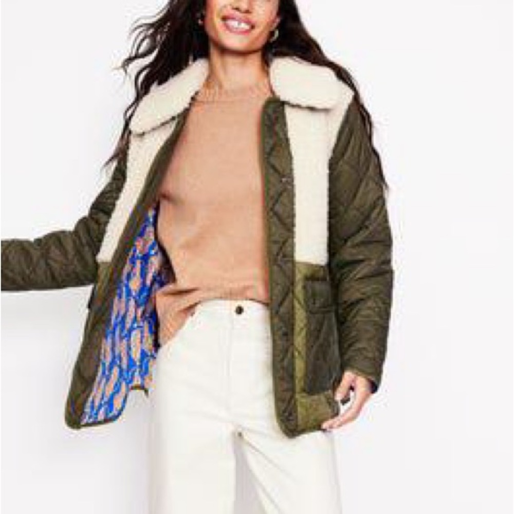 Boden Chester Borg Quilted Jacket with Cream Collar